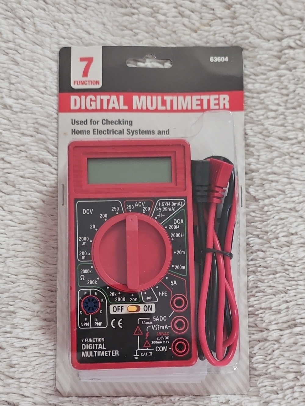 Red Digital Multimeter - 7 Function